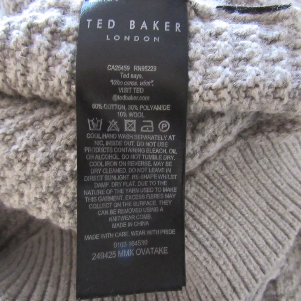 Ted Baker Mens Ovatake Textured Mock Neck Sweater 4 Large Light Brown Classic